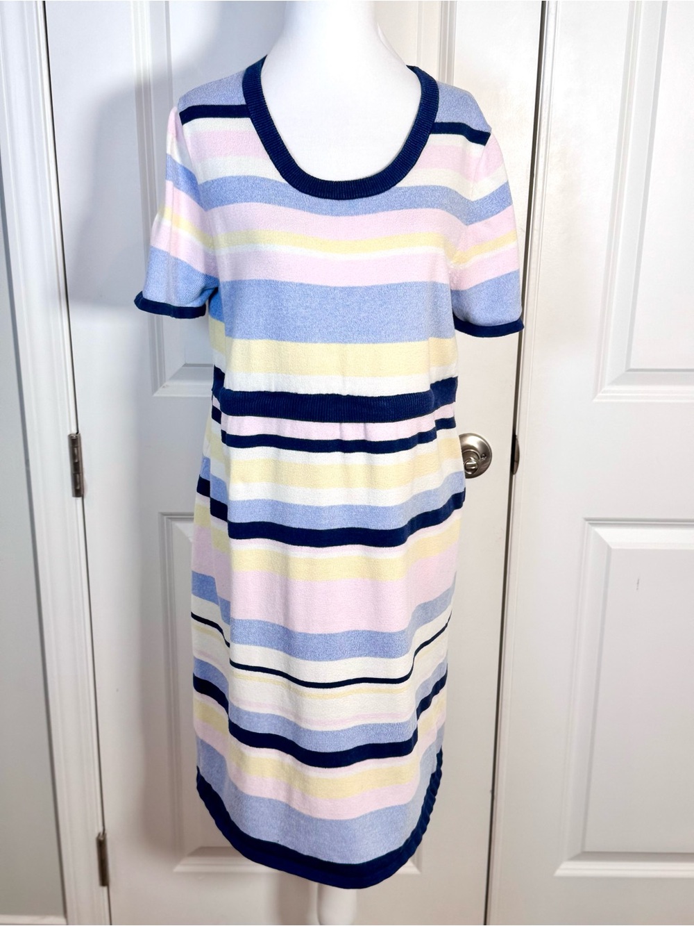 Seraphine M Maternity Nursing Dress Multi Stripe Cotton Knit Breastfeeding Aline